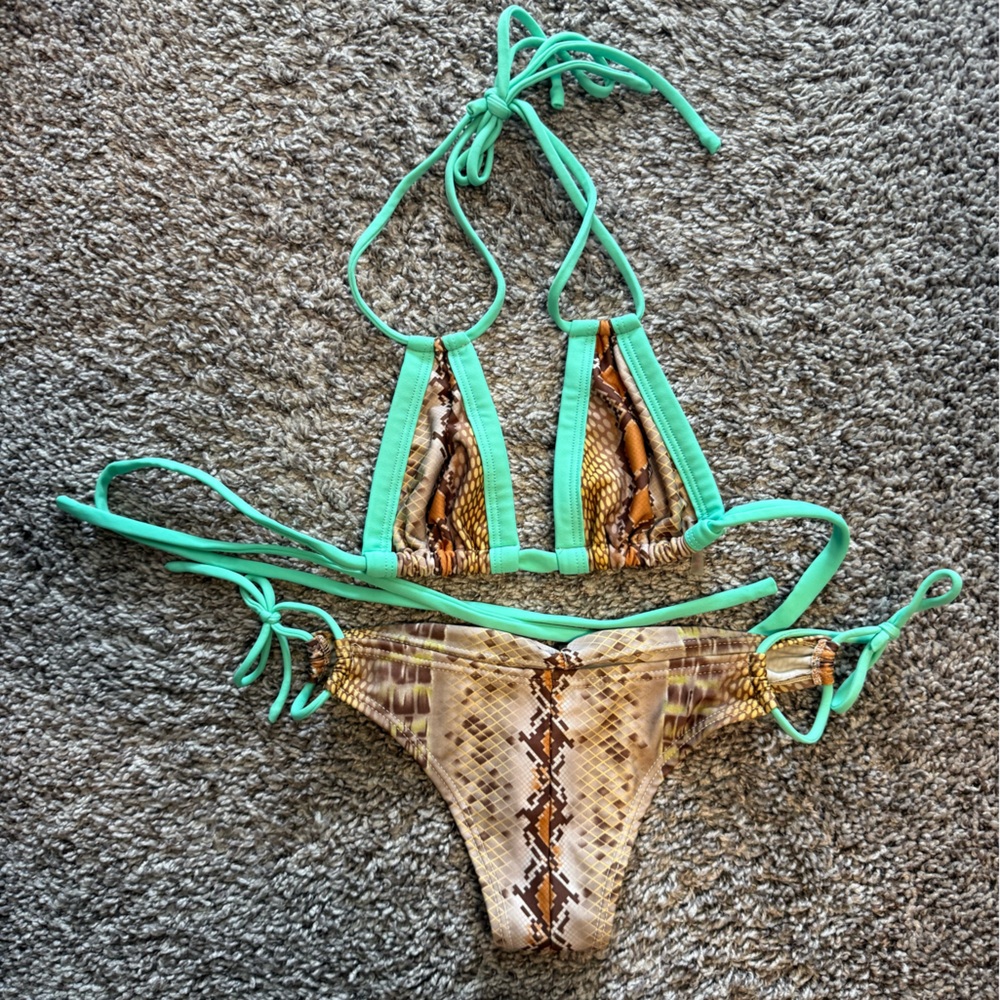 Montce Snake Pattern Bikini with Mint Accents